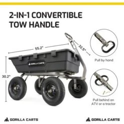 Gorilla Carts 1500 Pound Capacity Super Heavy Duty Poly Yard Garden Steel Dump Utility Wheelbarrow Wagon Cart With 2 In 1 Towing ATV Handle, Black -Sunnydaze Decor Store GUEST 9187b64c 2ea7 4129 9d25 a90bbe08ec07