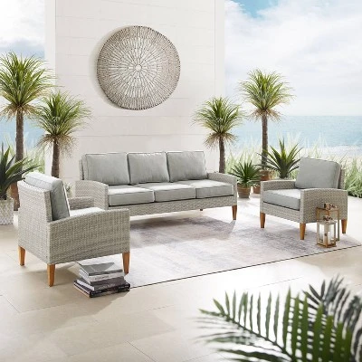 Capella Outdoor Wicker 3 Pc Sofa And Two Chair Set - Gray/Acorn - Crosley 6 Capella Outdoor Wicker 3 Pc Sofa And Two Chair Set - Gray/Acorn - Crosley - Image 4