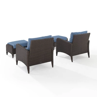 Kiawah 4pc Outdoor Wicker Conversation Set With 2 Arm Chairs & 2 Ottomans Blue - Crosley 4 Kiawah 4pc Outdoor Wicker Conversation Set With 2 Arm Chairs & 2 Ottomans Blue - Crosley - Image 2