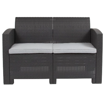 Flash Furniture Faux Rattan Loveseat With All-Weather Cushions 10 Flash Furniture Faux Rattan Loveseat With All-Weather Cushions - Image 8