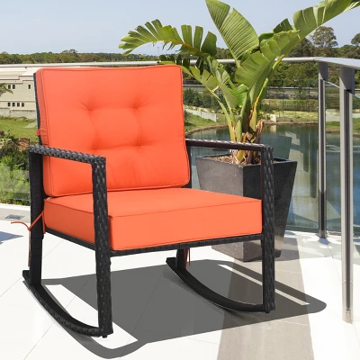 Costway Patio Rattan Rocker Chair Outdoor Glider Wicker Rocking Chair Cushion Lawn Deck 4 Costway Patio Rattan Rocker Chair Outdoor Glider Wicker Rocking Chair Cushion Lawn Deck - Image 2