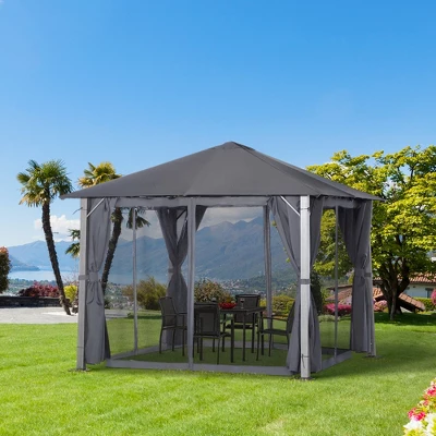 Outsunny Patio Gazebo 10' X 10' Outdoor Soft Top Canopy Tent With Zippered Mesh Sidewalls, Privacy Curtains, Netting 4 Outsunny Patio Gazebo 10' X 10' Outdoor Soft Top Canopy Tent With Zippered Mesh Sidewalls, Privacy Curtains, Netting - Image 2