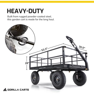 Gorilla Cart GOR1200-COM 9 Cubic Feet 1200 Pound Capacity Heavy Duty Durable Steel Utility Wagon Cart W/ 2 In 1 Towing Handle & Removable Sides, Black 4 Gorilla Cart GOR1200-COM 9 Cubic Feet 1200 Pound Capacity Heavy Duty Durable Steel Utility Wagon Cart W/ 2 In 1 Towing Handle & Removable Sides, Black - Image 2