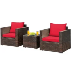 Costway 3PCS Patio Rattan Furniture Set Conversation Sofa Cushioned TurquoiseRed -Sunnydaze Decor Store GUEST 976998a3 bcd9 4f2d b50f a32a1bcfb333