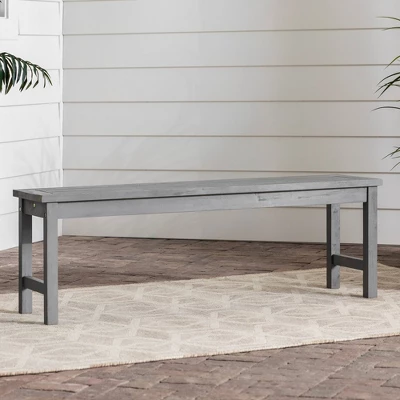 Ravenscroft Modern Boho Acacia Wood Slat Top Outdoor Dining Bench - Gray Wash - Saracina Home 3 Ravenscroft Modern Boho Acacia Wood Slat Top Outdoor Dining Bench - Gray Wash - Saracina Home