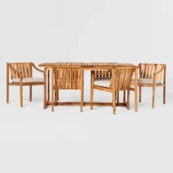 7pc Modern Slatted Wood Outdoor Dining Set - Saracina Home -Sunnydaze Decor Store GUEST 97b97aff 19ee 4550 9126 93ae4bc68f53