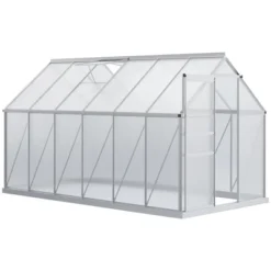 Outsunny Aluminum Greenhouse, Polycarbonate Walk-in Garden Greenhouse Kit With Adjustable Roof Vent, Rain Gutter And Sliding Door For Winter, Silver 15 Outsunny Aluminum Greenhouse, Polycarbonate Walk-in Garden Greenhouse Kit With Adjustable Roof Vent, Rain Gutter And Sliding Door For Winter, Silver -Sunnydaze Decor Store GUEST 97df2326 6cde 49c4 bf0e dac18e0f2f93