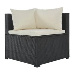 9pc Wicker Patio Sectional Seating Set With Cushions - Black/Beige - GODEER -Sunnydaze Decor Store GUEST 98854307 d612 4e2a b43a f293a99b4b1f