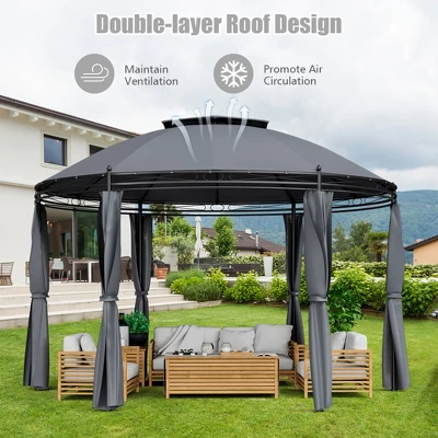 Tangkula 11.5'Outdoor Patio Round Dome Gazebo Canopy Shelter Double Roof Steel Gray 8 Tangkula 11.5'Outdoor Patio Round Dome Gazebo Canopy Shelter Double Roof Steel Gray - Image 6