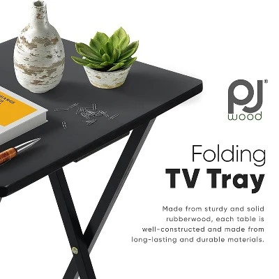 PJ Wood 19.09 X 14.57 X 26.00 Inch Folding TV Tray Tables With Compact Storage Rack, Solid Wood Construction, Black Finish, 5 Piece Set 5 PJ Wood 19.09 X 14.57 X 26.00 Inch Folding TV Tray Tables With Compact Storage Rack, Solid Wood Construction, Black Finish, 5 Piece Set - Image 3