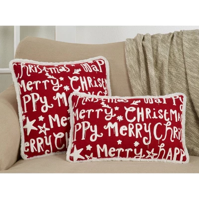 18"x18" 'Merry Happy Christmas' Poly Filled Square Throw Pillow Red - Saro Lifestyle 4 18"x18" 'Merry Happy Christmas' Poly Filled Square Throw Pillow Red - Saro Lifestyle - Image 2