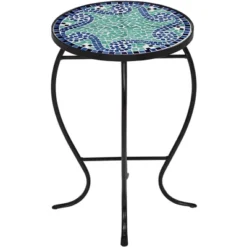 Teal Island Designs Black Round Outdoor Accent Side Tables 14" Wide Set Of 2 Blue Wave Mosaic Tabletop Front Porch Patio Home House -Sunnydaze Decor Store GUEST 9964bcf7 80c2 4ebb bb23 cb572ca4aba1