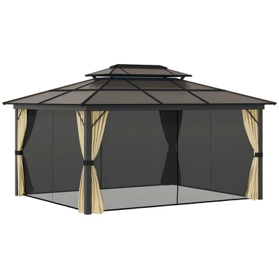 Outsunny 11x15 Hardtop Gazebo With Aluminum Frame, Polycarbonate Gazebo Canopy With Ceiling Hooks, Curtains And Netting, Beige 5 Outsunny 11x15 Hardtop Gazebo With Aluminum Frame, Polycarbonate Gazebo Canopy With Ceiling Hooks, Curtains And Netting, Beige - Image 3