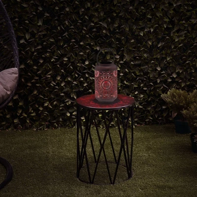 Outdoor Metal Lace Cutout Lantern With Rotating LED Lights Antique White - Alpine Corporation 8 Outdoor Metal Lace Cutout Lantern With Rotating LED Lights Antique White - Alpine Corporation - Image 6