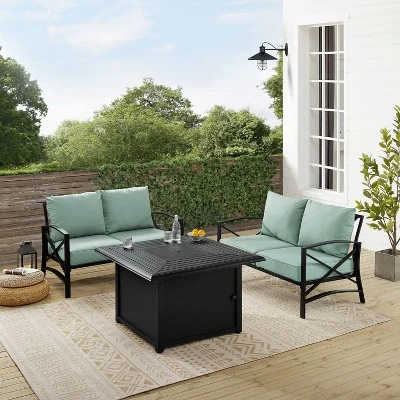 Kaplan 3pc Outdoor Conversation Set With Fire Table & 2 Loveseats - Mist - Crosley 8 Kaplan 3pc Outdoor Conversation Set With Fire Table & 2 Loveseats - Mist - Crosley - Image 6