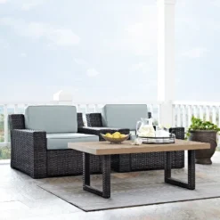 Beaufort 3pc Outdoor Wicker Seating Set With Coffee Table - Mist - Crosley