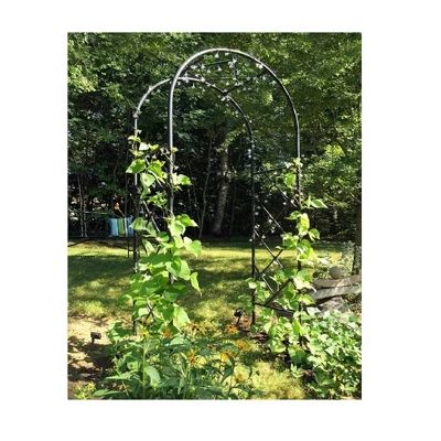 Achla Designs 92" Elegant Handcrafted Lattice Iron Garden Arbor Graphite Powder Coated Finish 4 Achla Designs 92" Elegant Handcrafted Lattice Iron Garden Arbor Graphite Powder Coated Finish - Image 2