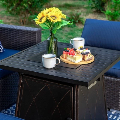 Captiva Designs 7pc Steel & Wicker Outdoor Square Fire Pit Furniture Set With Cushions 10 Captiva Designs 7pc Steel & Wicker Outdoor Square Fire Pit Furniture Set With Cushions - Image 8