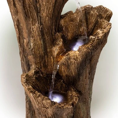 39" Outdoor 3-Tier Cascading Tree Bark Water Fountain With LED Lights Brown - Alpine Corporation 7 39" Outdoor 3-Tier Cascading Tree Bark Water Fountain With LED Lights Brown - Alpine Corporation - Image 5