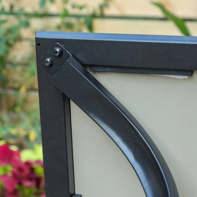 7pc Outdoor Dining Set With Faux Wood Top & Metal Frame & Wrought Iron Chairs - Beige - Captiva Designs 6 7pc Outdoor Dining Set With Faux Wood Top & Metal Frame & Wrought Iron Chairs - Beige - Captiva Designs - Image 4