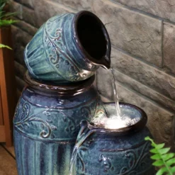 Sunnydaze Decor Sunnydaze 27"H Electric Ceramic Dark Turquoise Tour De Vase Outdoor Water Fountain With LED Lights -Sunnydaze Decor Store GUEST 9cb257f3 8ef0 466d a555 8078cf1969f2