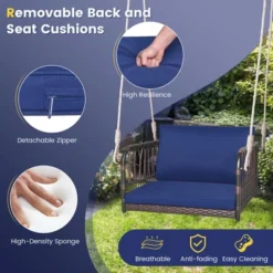 Costway Porch Swing Chair Rattan Woven Hanging Bench Seat With Cushions Hooks Balcony Navy -Sunnydaze Decor Store GUEST 9cbe91b9 ba76 4e3f b951 3c29654df688