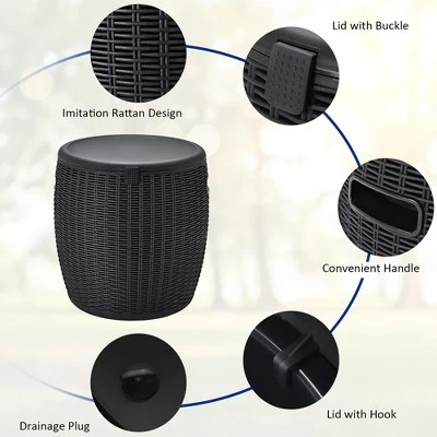 Costway 9.5 Gallon 4-in-1 Patio Rattan Cool Bar Cocktail Table Side Table BrownBlack 9 Costway 9.5 Gallon 4-in-1 Patio Rattan Cool Bar Cocktail Table Side Table BrownBlack - Image 7