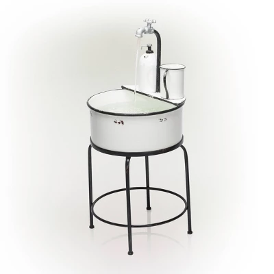 34" Metal Antique Cylindrical Fountain Sink With Stand White - Alpine Corporation 5 34" Metal Antique Cylindrical Fountain Sink With Stand White - Alpine Corporation - Image 3