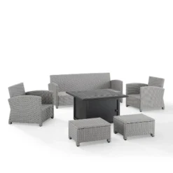 Bradenton 6pc Outdoor Wicker Sofa And Arm Chair Seating Set With Dante Fire Table And 2 Ottomans - Gray/Gray - Crosley -Sunnydaze Decor Store GUEST 9dfadacc bbd2 4b83 9f8b b4ca7e524638