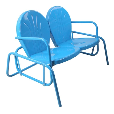 Northlight 2-Person Outdoor Retro Metal Tulip Double Glider Patio Chair, Turquoise Blue 4 Northlight 2-Person Outdoor Retro Metal Tulip Double Glider Patio Chair, Turquoise Blue - Image 2