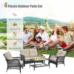 Costway 4PCS Patio Wicker Furniture Set Loveseat Sofa Coffee Table W/ Cushion 14 Costway 4PCS Patio Wicker Furniture Set Loveseat Sofa Coffee Table W/ Cushion -Sunnydaze Decor Store GUEST 9fd2d9df b295 49d5 8385 2236babef092