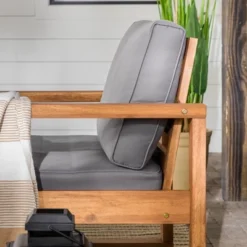 Galia 2pc Square Leg Acacia Wood Chair And Ottoman With Cushions - Brown - Saracina Home -Sunnydaze Decor Store GUEST 9ff6703f 494c 4b96 9dac b82d4bc86e58