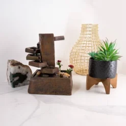 11" Resin Tiered Stone Eternity Tabletop Fountain Brown - Alpine Corporation -Sunnydaze Decor Store GUEST a086506d dab9 4515 8bb2 d5df469f2f1f