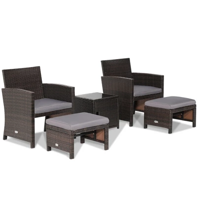 Costway 5PCS Patio Rattan Furniture Set Ottoman Cushioned W/Cover Space Saving Off White/Gray/Red/Turquoise 11 Costway 5PCS Patio Rattan Furniture Set Ottoman Cushioned W/Cover Space Saving Off White/Gray/Red/Turquoise - Image 9