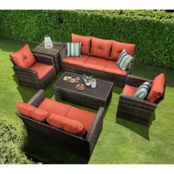 6pc Wicker Outdoor Conversation Set With Cushions - Orange - EDYO LIVING -Sunnydaze Decor Store GUEST a16a3951 7c58 45e8 be66 c48fa4c1416a
