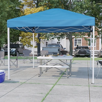 Flash Furniture 10'x10' Pop Up Event Canopy Tent With Carry Bag And Folding Bench Set - Portable Tailgate, Camping, Event Set 5 Flash Furniture 10'x10' Pop Up Event Canopy Tent With Carry Bag And Folding Bench Set - Portable Tailgate, Camping, Event Set - Image 3