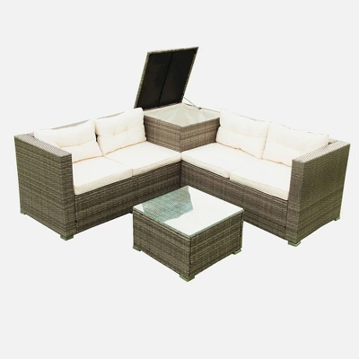 4pc Wicker Patio Seating Set With Cushions - Gray/Beige - GODEER 5 4pc Wicker Patio Seating Set With Cushions - Gray/Beige - GODEER - Image 3
