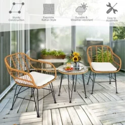 Costway 3PCS Patio Rattan Bistro Furniture Set Cushioned Chair Table 21 Costway 3PCS Patio Rattan Bistro Furniture Set Cushioned Chair Table -Sunnydaze Decor Store GUEST a2b45c88 36be 4686 82d2 c208d05bc627