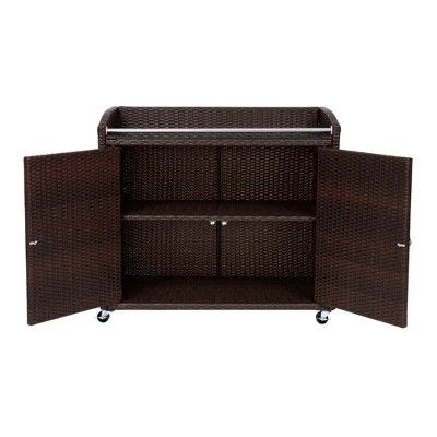 Teamson Home 39.5" Veronica Rolling Outdoor PE Rattan Bar Cart With Storage, Brown 7 Teamson Home 39.5" Veronica Rolling Outdoor PE Rattan Bar Cart With Storage, Brown - Image 5