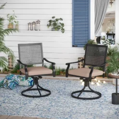 7pc Outdoor Dining Set With Swivel Chairs With Cushions & Faux Wood Table With Umbrella Hole - Captiva Designs 27 7pc Outdoor Dining Set With Swivel Chairs With Cushions & Faux Wood Table With Umbrella Hole - Captiva Designs -Sunnydaze Decor Store GUEST a3060411 1dfe 4876 96ac 2bd439097d83