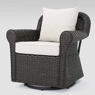 Julian 5pc Faux Wicker Swivel Club Chair & Square Fire Pit Set - Dark Brown/Dark Gray - Christopher Knight Home 4 Julian 5pc Faux Wicker Swivel Club Chair & Square Fire Pit Set - Dark Brown/Dark Gray - Christopher Knight Home - Image 2