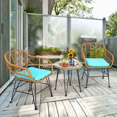 Costway 3PCS Patio Rattan Bistro Furniture Set Cushioned Chair Table 13 Costway 3PCS Patio Rattan Bistro Furniture Set Cushioned Chair Table - Image 11