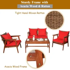 Costway 4PCS Patio Rattan Furniture Set Acacia Wood Frame Cushioned Sofa Chair 18 Costway 4PCS Patio Rattan Furniture Set Acacia Wood Frame Cushioned Sofa Chair -Sunnydaze Decor Store GUEST a3cab5d7 9714 4d51 943d f30834c135a8