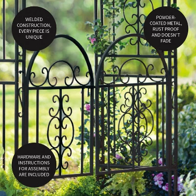 Plow & Hearth - Montebello Decorative Garden Arbor Trellis With Gate & Beautiful Scrollwork Design 6 Plow & Hearth - Montebello Decorative Garden Arbor Trellis With Gate & Beautiful Scrollwork Design - Image 4