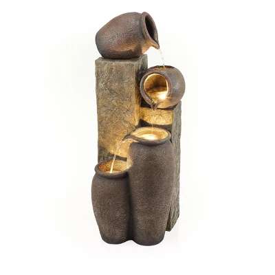 43" Indoor/Outdoor Pottery Fountain With Replaceable LED Lights Brown - Alpine Corporation 5 43" Indoor/Outdoor Pottery Fountain With Replaceable LED Lights Brown - Alpine Corporation - Image 3