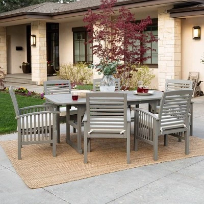 Ravenscroft 7pc Acacia Wood Patio Dining Set With Expandable Table Gray Wash - Saracina Home 4 Ravenscroft 7pc Acacia Wood Patio Dining Set With Expandable Table Gray Wash - Saracina Home - Image 2