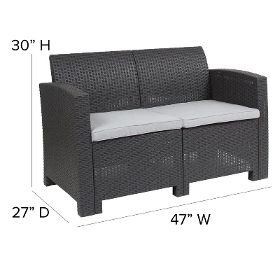 Flash Furniture Faux Rattan Loveseat With All-Weather Cushions 5 Flash Furniture Faux Rattan Loveseat With All-Weather Cushions - Image 3