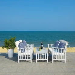 Rocklin 4pc Living Set - Gray/Beige/Navy - Safavieh -Sunnydaze Decor Store GUEST a722e465 fc99 43d8 80a1 c14cd3f3c5fa