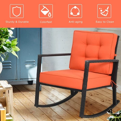 Costway Patio Rattan Rocker Chair Outdoor Glider Wicker Rocking Chair Cushion Lawn Deck 7 Costway Patio Rattan Rocker Chair Outdoor Glider Wicker Rocking Chair Cushion Lawn Deck - Image 5