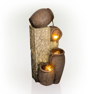 43" Indoor/Outdoor Pottery Fountain With Replaceable LED Lights Brown - Alpine Corporation 4 43" Indoor/Outdoor Pottery Fountain With Replaceable LED Lights Brown - Alpine Corporation - Image 2